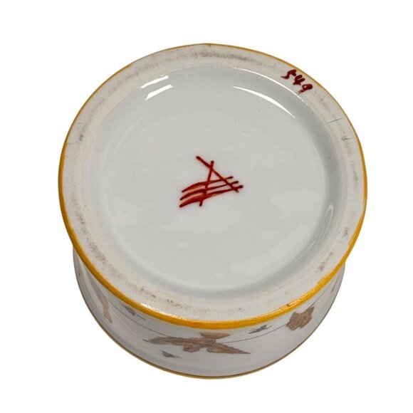 VTG Ceramic Hand Painted Lidded Jar Set Dish Asiatides Mark Chinese Birds 2PCs - Picture 7 of 15